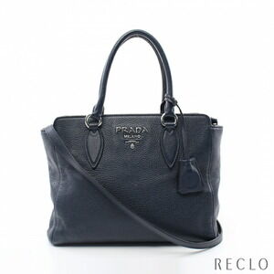 Prada Vittelo Phenix Leather Handbag Navy Blue